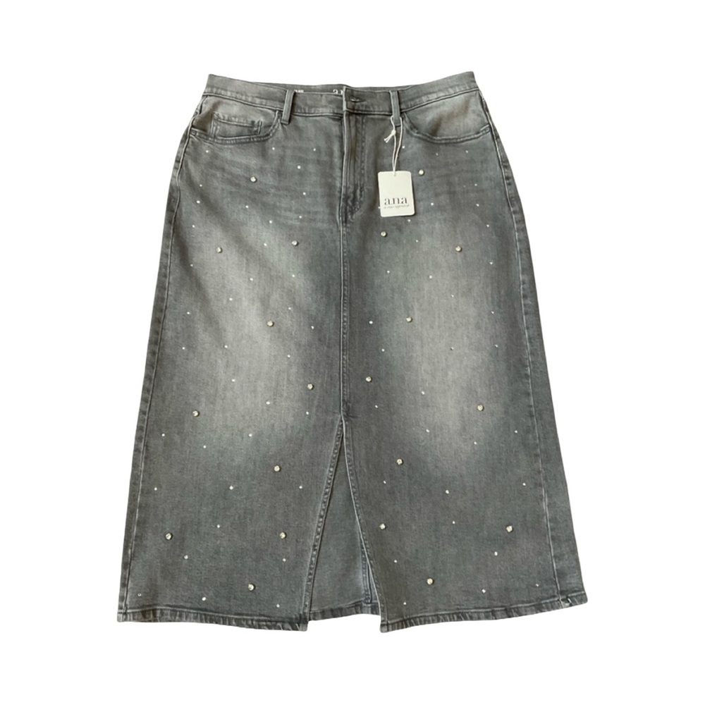 a.n.a High Waist Crystal Embellished Gray Denim Skirt Midi NWT size 12 - Picture 3 of 11